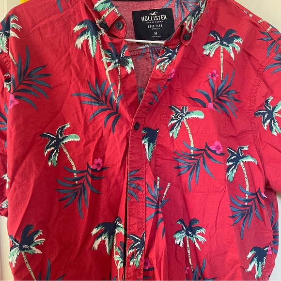 Bottom down shirts red tropical pattern - Picture 2 of 9
